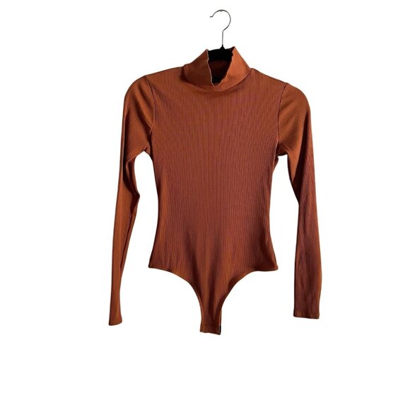 Lulus Women S Wilde Rust Orange Ribbed Long Sleeve Mock Neck Bodysuit NWT - Picture 3 of 13